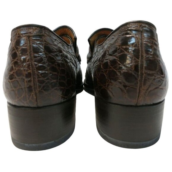 Vintage Hanover Exotic Alligator Monk Strap Loafers Brown Dress Shoes Italy 9C - Picture 6 of 12